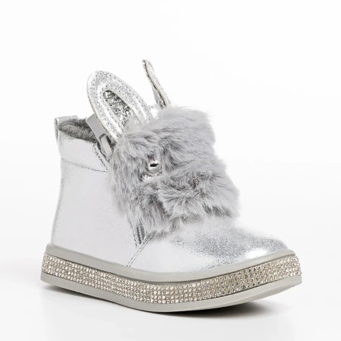 Cizme copii argintii din piele ecologica Devra