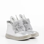 Cizme copii argintii din piele ecologica Devra