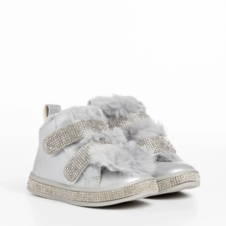 Cizme copii argintii din piele ecologica Taffy