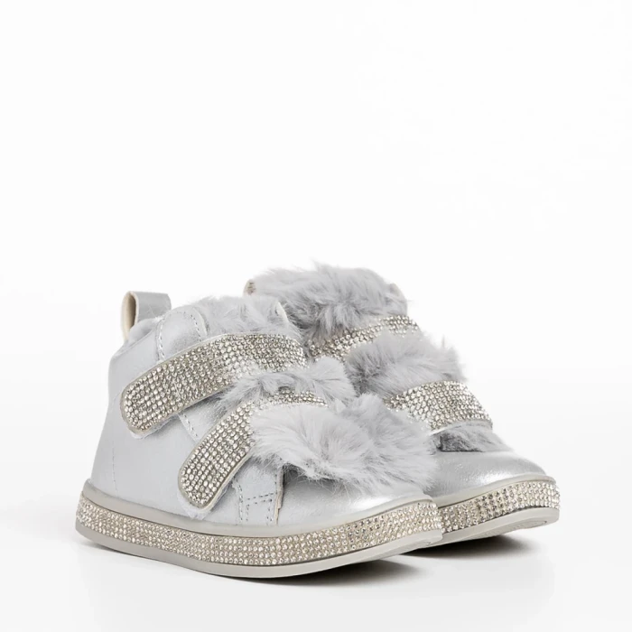 Cizme copii argintii din piele ecologica Taffy