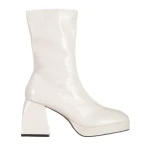 Botine dama bej din piele ecologica lacuita cu toc Leora