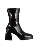 Botine dama negre din piele ecologica lacuita cu toc Leora