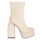 Botine dama bej din material textil cu toc Edie