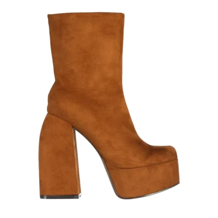 Botine dama camel din material textil cu toc Edie