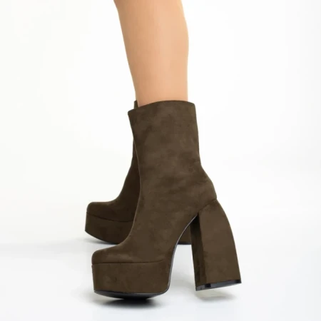 Botine dama verzi din material textil cu toc Edie
