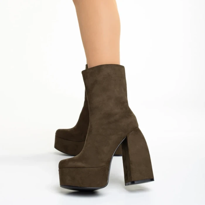 Botine dama verzi din material textil cu toc Edie