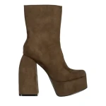 Botine dama verzi din material textil cu toc Edie