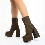 Botine dama verzi din material textil cu toc Edie