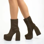 Botine dama verzi din material textil cu toc Edie