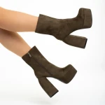 Botine dama verzi din material textil cu toc Edie