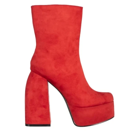 Botine dama rosii din material textil cu tocEdie