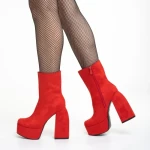 Botine dama rosii din material textil cu tocEdie