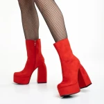Botine dama rosii din material textil cu tocEdie