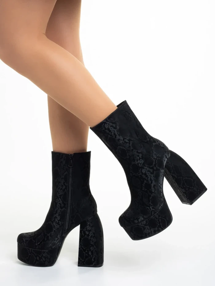 Botine dama negre din material textil Iriana