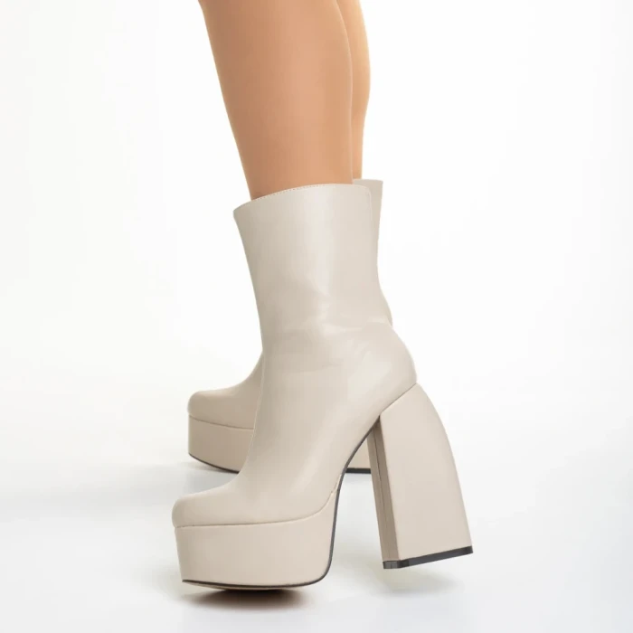 Botine dama bej din piele ecologica Olinda