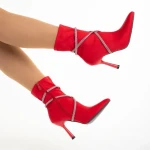 Botine dama rosii din material textil Daila