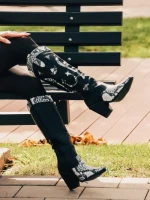 Cizme dama negre cu alb din piele ecologica Narelle