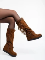 Cizme dama camel din material textil Ulyssa