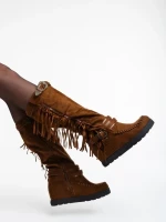 Cizme dama camel din material textil Ulyssa