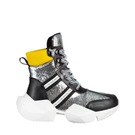 Pantofi sport dama negri cu argintiu din piele ecologica Rashia