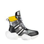 Pantofi sport dama negri cu argintiu din piele ecologica Rashia