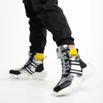 Pantofi sport dama negri cu argintiu din piele ecologica Rashia