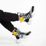 Pantofi sport dama negri cu argintiu din piele ecologica Rashia