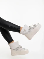 Cizme dama bej din piele ecologica lacuita si material sintetic Galena