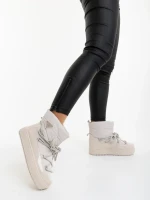 Cizme dama bej din piele ecologica lacuita si material sintetic Galena