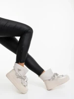 Cizme dama bej din piele ecologica lacuita si material sintetic Galena