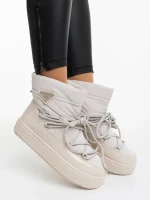 Cizme dama bej din piele ecologica lacuita si material sintetic Galena