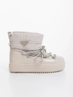 Cizme dama bej din piele ecologica lacuita si material sintetic Galena