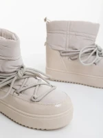 Cizme dama bej din piele ecologica lacuita si material sintetic Galena