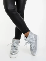 Cizme dama argintii din piele ecologica lacuita si material sintetic Galena