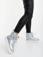 Cizme dama argintii din piele ecologica lacuita si material sintetic Galena