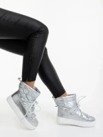 Cizme dama argintii din piele ecologica lacuita si material sintetic Galena