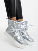 Cizme dama argintii din piele ecologica lacuita si material sintetic Galena