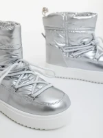 Cizme dama argintii din piele ecologica lacuita si material sintetic Galena