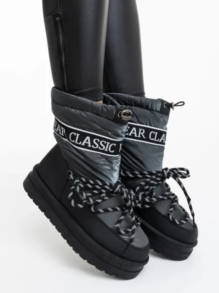 Cizme dama gri din piele ecologica si material textil Nicova