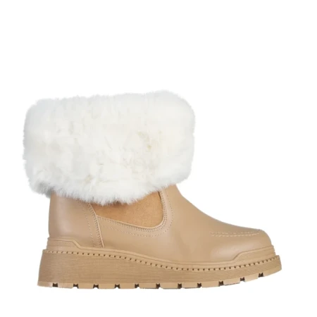 Cizme dama bej inchis din piele ecologica si material textil Aubrielle