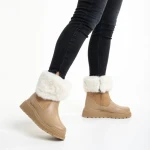 Cizme dama bej inchis din piele ecologica si material textil Aubrielle