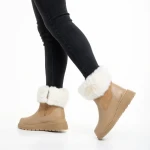 Cizme dama bej inchis din piele ecologica si material textil Aubrielle