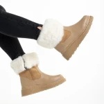 Cizme dama bej inchis din piele ecologica si material textil Aubrielle