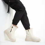 Cizme dama bej din piele ecologica si material textil Sutton