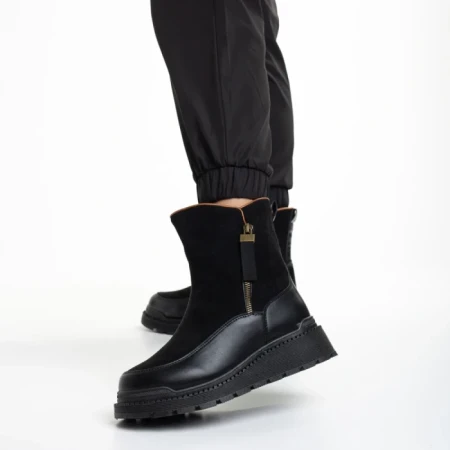 Cizme dama negre din piele ecologica si material textil Sutton