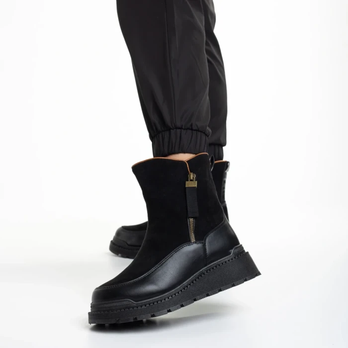 Cizme dama negre din piele ecologica si material textil Sutton