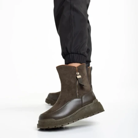 Cizme dama verzi din piele ecologica si material textil Sutton