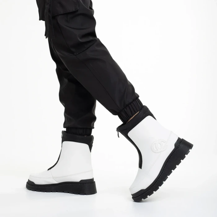 Cizme dama albe din piele ecologica Lilith