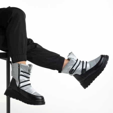 Cizme dama gri din piele ecolofica si material textil Xiomara