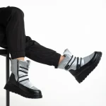 Cizme dama gri din piele ecolofica si material textil Xiomara